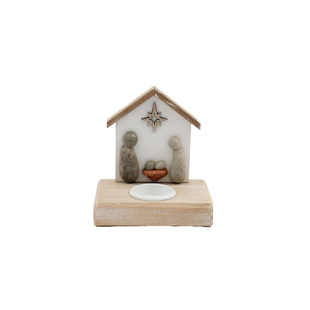 Pebble Nativity Tealight Candle Holder